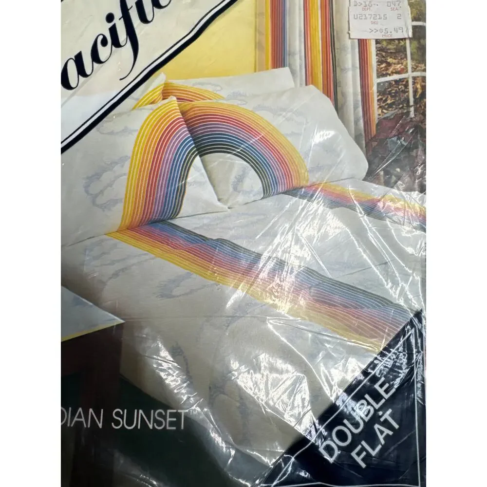 NWT 80s Pacific Canadian Sunset Rainbow & Clouds double sheet set LGBT Gay Pride